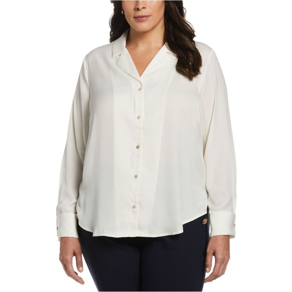 Ella Rafaella Womens Satin Button Down Blouse, White, Plus Size, 3X, DM